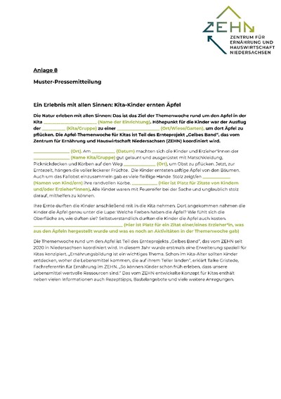 Muster-Pressemitteilung Kitaprojekt - © ZEHN Muster-Pressemitteilung Kitaprojekt