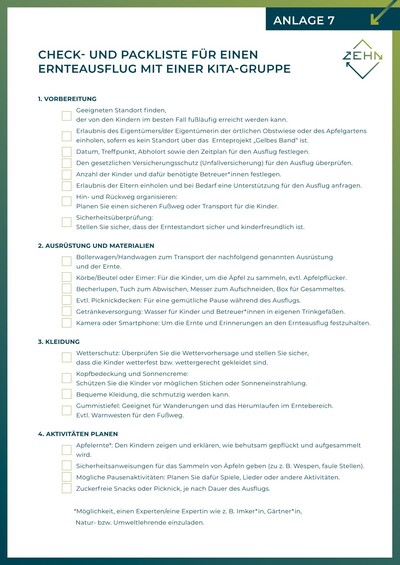 Checkliste Kita_Ausflug - © ZEHN Checkliste Kita_Ausflug