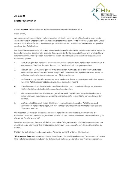 Muster-Elternbrief Kitaprojekt - © ZEHN Muster-Elternbrief Kitaprojekt